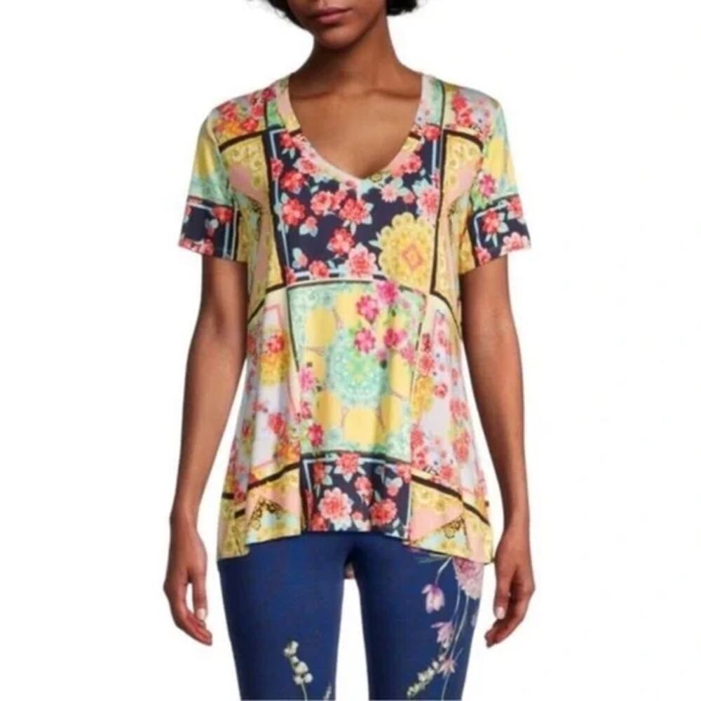 Johnny Was Top Womens Small Jasper Swingy Tee Shirt Boho Floral Bamboo Knit